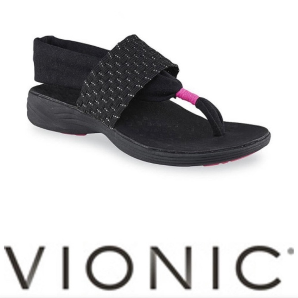 Vionic Serene Tia Pink Black Yoga Sling Back Sandals - Picture 2 of 16